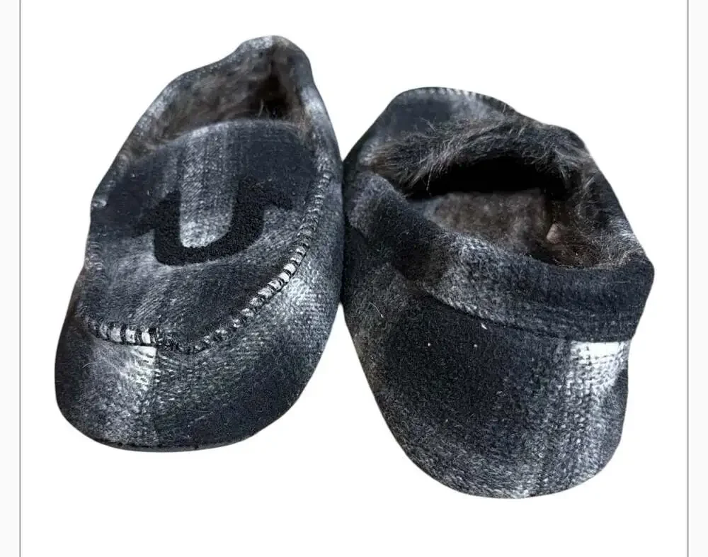 True Religion Men's Plaid Moccasin Slippers with Logo